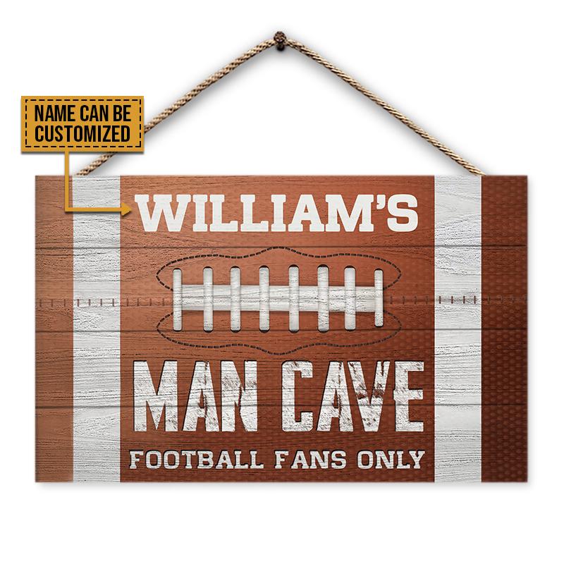 American Football Man Cave Football Fans Only Custom Wood Rectangle ...