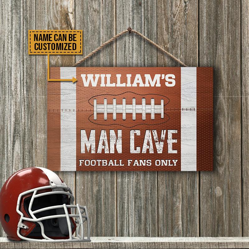 American Football Man Cave Football Fans Only Custom Wood Rectangle Sign