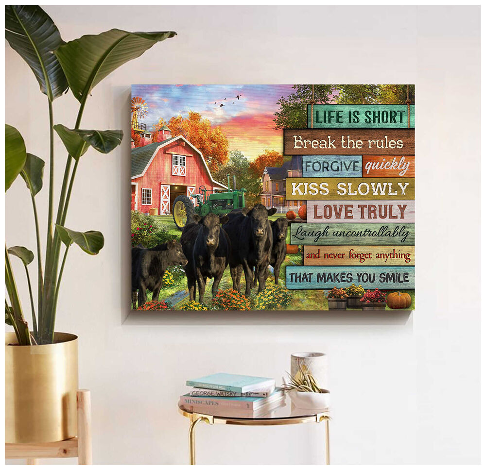 Angus-Cows-Farmhouse-Life-Is-Short-Canvas-Prints-Wall-Art-Decor-2 Angus Cows Farmhouse Life Is Short Canvas Prints Wall Art Decor 2