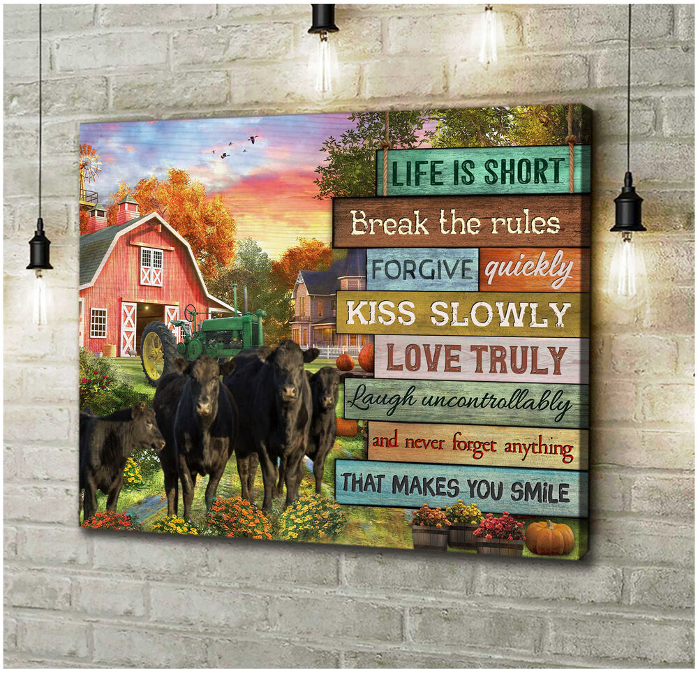 Angus-Cows-Farmhouse-Life-Is-Short-Canvas-Prints-Wall-Art-Decor-3 Angus Cows Farmhouse Life Is Short Canvas Prints Wall Art Decor 3