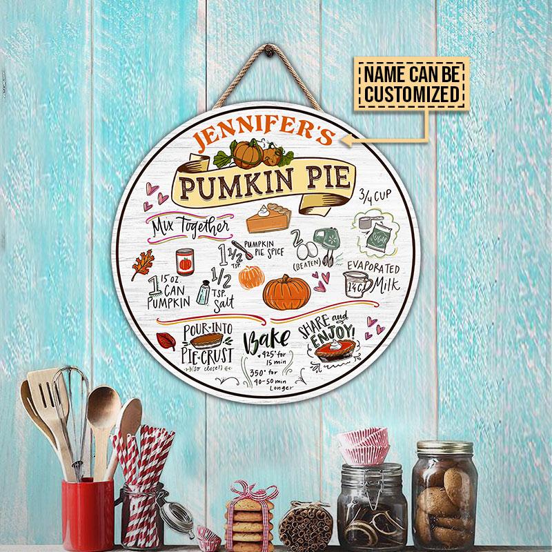 Autumn Baking Pumpkin Pie Recipe Custom Wood Circle Sign