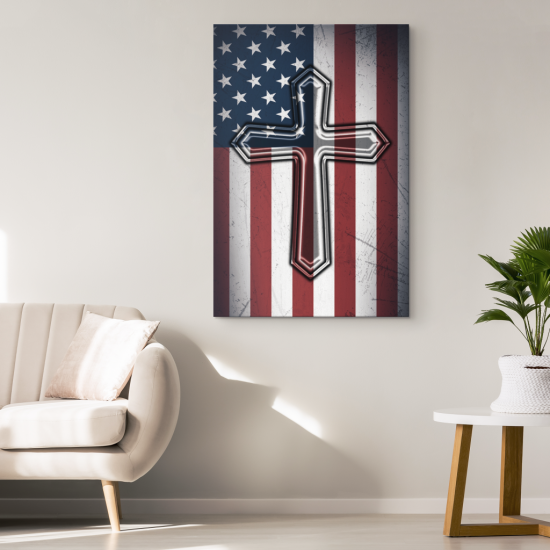 Awesome American Flag Cross Canvas Print 1