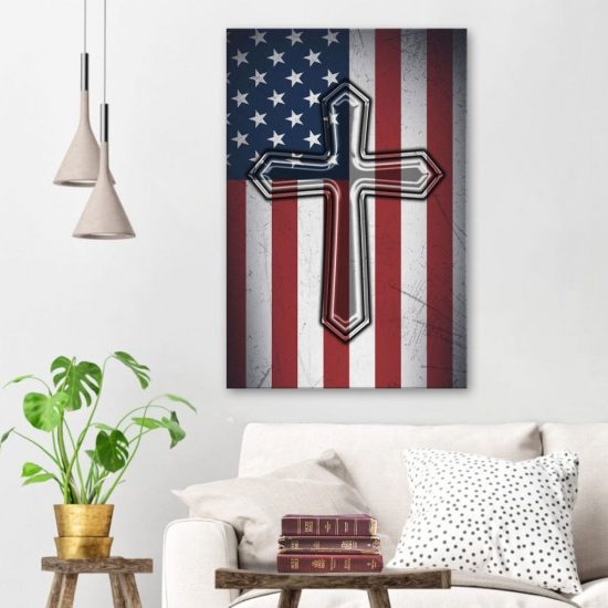 Awesome American Flag Cross Canvas Print