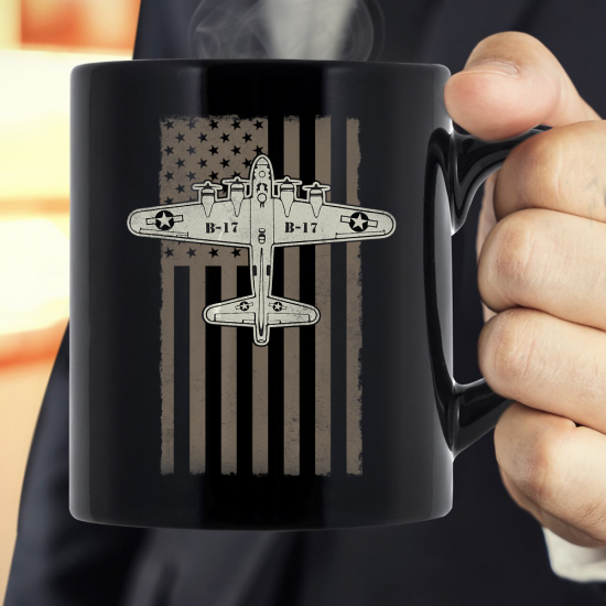 B17 Bomber WW2 Plane Aircraft USA Flag Veteran Pilot Gift Mug