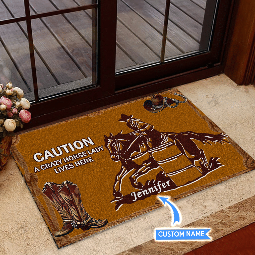 Barrel-Racing-Crazy-Horse-Lady-Personalized-Custom-Name-Doormat-Welcome-Mat Barrel Racing Crazy Horse Lady Personalized Custom Name Doormat Welcome Mat