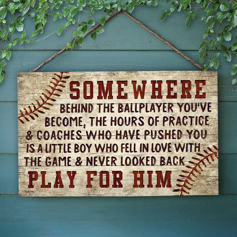 Baseball Behind The Ballplayer Customized Wood Rectangle Sign