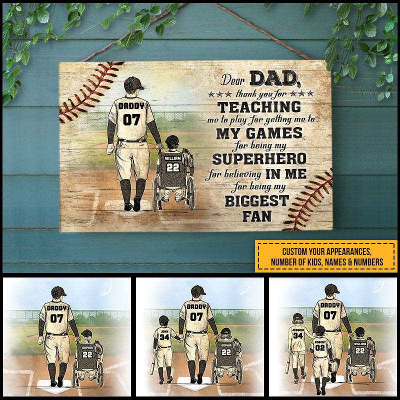 Baseball Dad And Wheelchair Child Thank You Dad Custom Wood Rectangle Sign