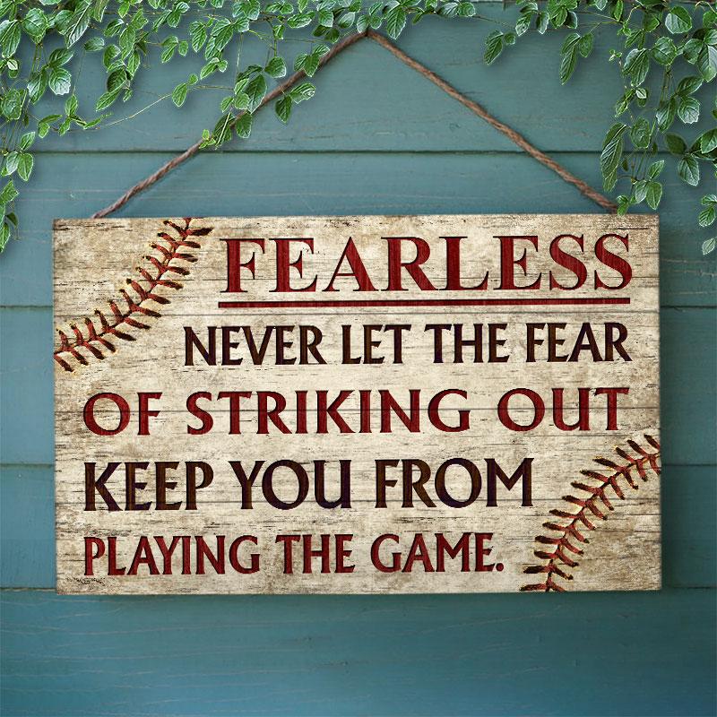 Baseball Fearless Customized Wood Rectangle Sign