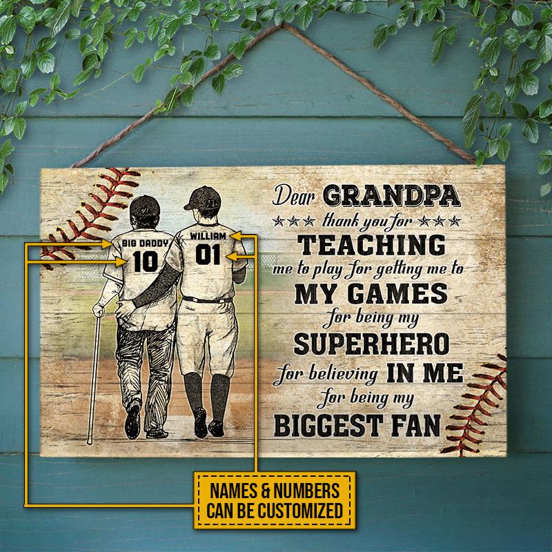 Baseball Grandpa And GrandChild Thank You Custom Wood Rectangle Sign