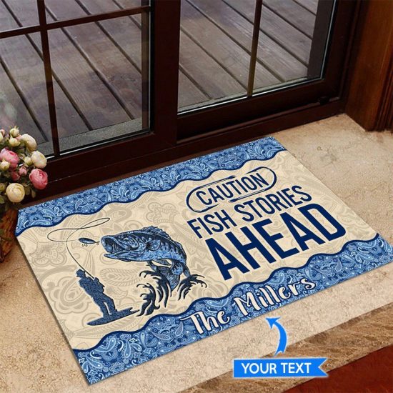 Bass Fishing Stories Personalized Custom Name Doormat Welcome Mat