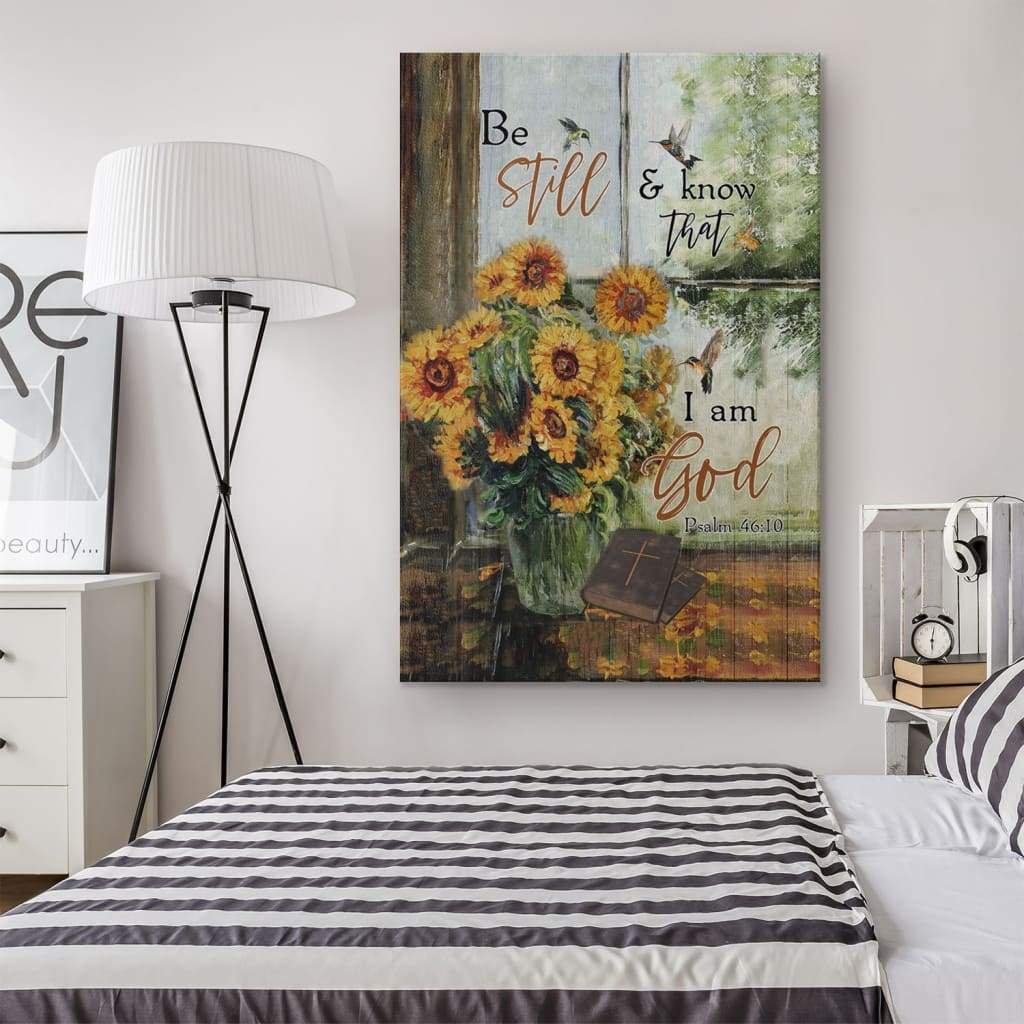 Be Still And Know That I Am God Psalm 4610 Floral Hummingbird Bible Verse Wall Art Canvas 9178