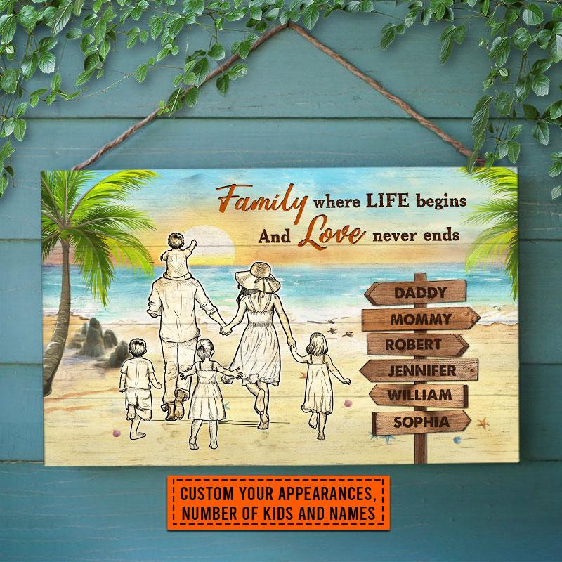 Beach-Family-Where-Begins-And-Love-Never-Ends-Custom-Wood-Rectangle-Sign-Personalized-Signs-Family-Gift-2 Family Gift