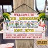 Beach Flamingo Welcome To Paradise Custom Wood Rectangle Sign