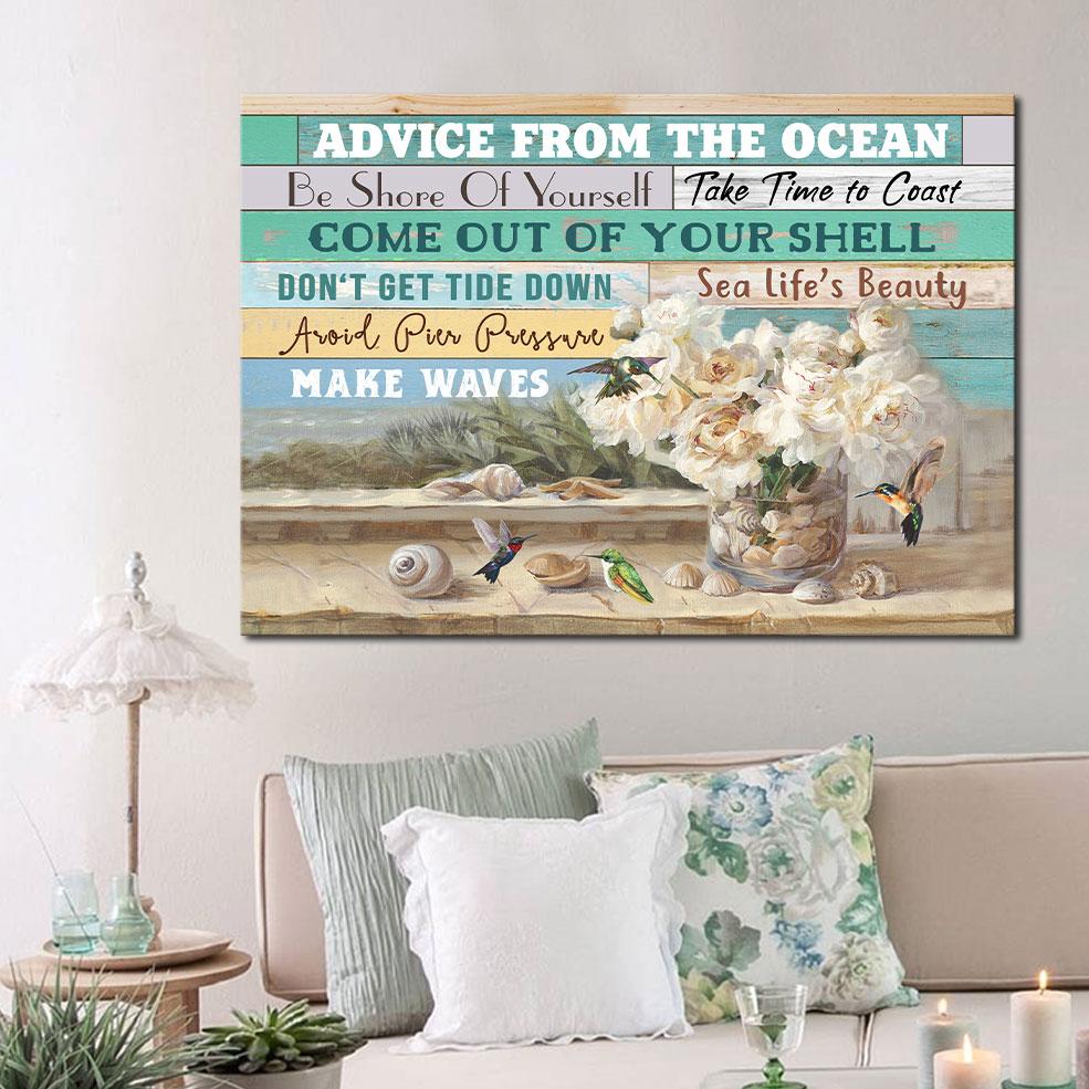 Beach House And Hummingbirds Advice From The Ocean Canvas Wall Art Decor