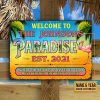 Beach House Flamingo Paradise Summer Custom Classic Metal Signs