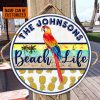 Beach Life Parrot Custom Wood Circle Sign