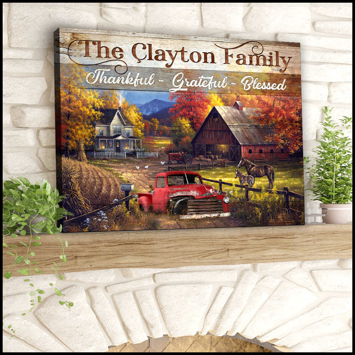 Beautiful Country Scene Family Thankful Grateful Blessed Custom Name Personalized Canvas Prints Wall Art Decor