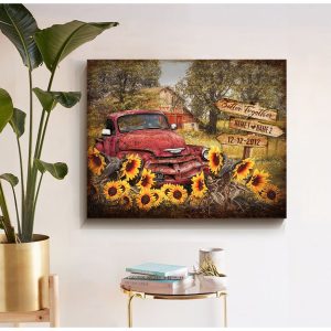 Beautiful Summer Country Scene And Pickup Truck Better Together Custom Names And Date Personalized Canvas Prints Wall Art Decor 2