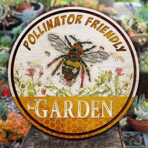 Bee Garden Pollinator Friendly Customized Wood Circle Sign