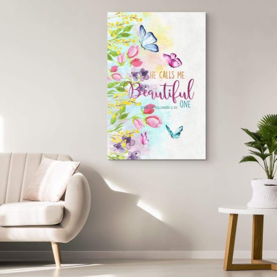 Bible Verse Wall Art He Calls Me Beautiful One Canvas Print 1