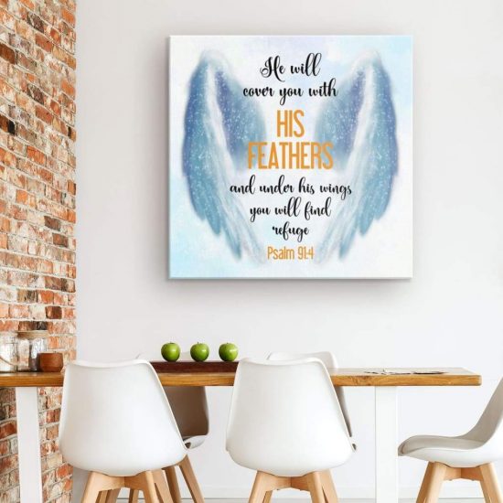 Bible Verse Wall Art He Will Cover You With His Feathers Psalm 914 Canvas Art 1