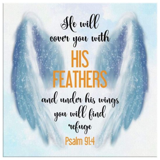 Bible Verse Wall Art He Will Cover You With His Feathers Psalm 914 Canvas Art 2