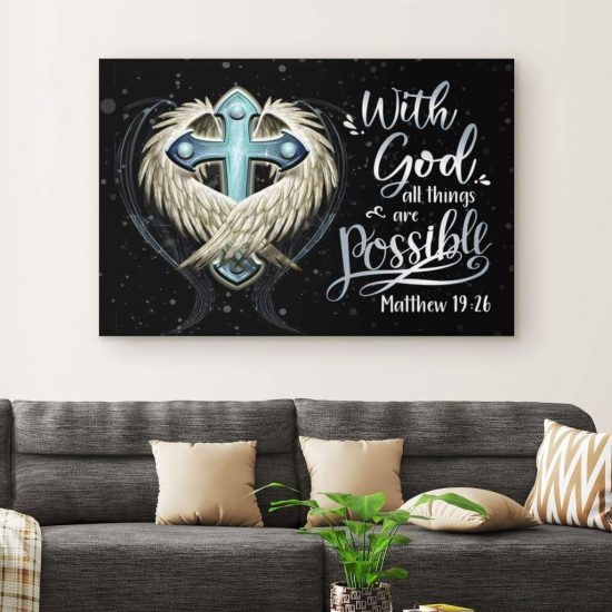 Bible Verse Wall Art Matthew 1926 With God All Things Are Possible Canvas Print 1 1
