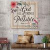 Bible Verse Wall Art: Matthew 19:26 With God All Things Are Possible Canvas Print