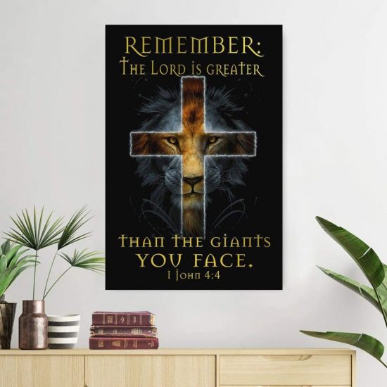 Bible Verse Wall Art: The Lord Is Greater Than The Giants You Face 1 John 4:4 Canvas