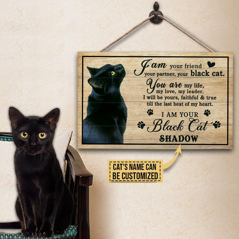 Black Cat Your Friend Custom Wood Rectangle Sign