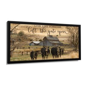 Black Framed Canvas Live Like Someone Left The Gate Open Black Angus Cows Canvas Prints Wall Art Decor