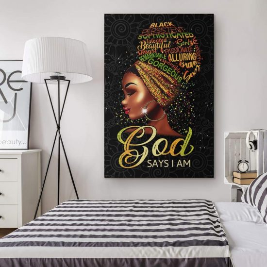 Black Woman God Says I Am Wall Art Canvas 1