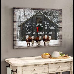 Bless This Home Hereford Cows Canvas Prints Wall Art Decor 2