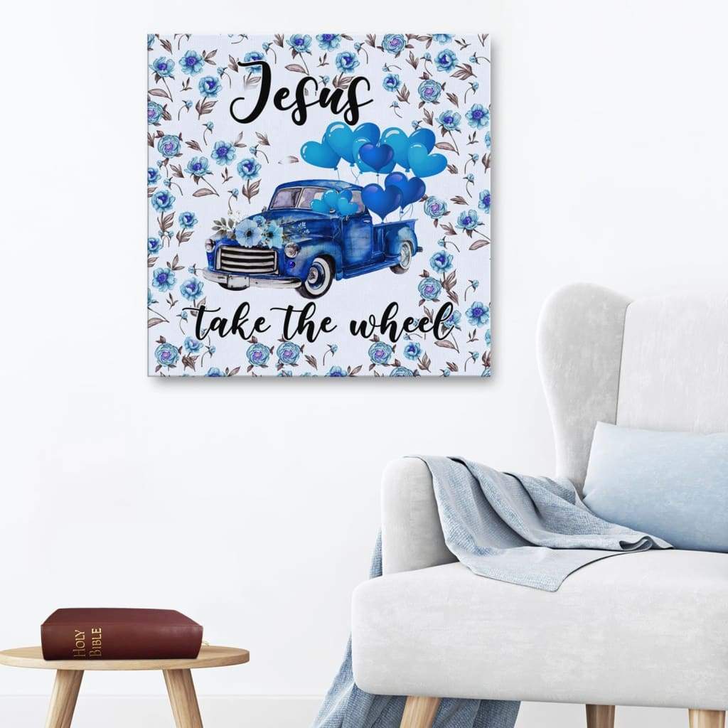 ( Blue) Jesus Take The Wheel Canvas Wall Art - Christian Wall Art
