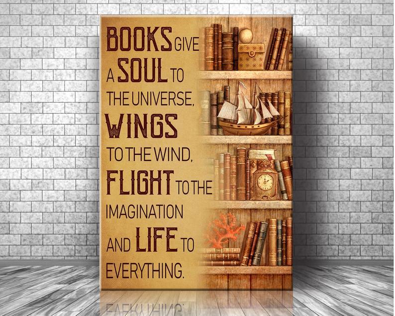 Books-Give-A-Soul-Canvas-Love-Reading-Book-Canvas-Vintage-Plato-Quote-Canvas-Gift-For-Book-Lover Books Give A Soul Canvas