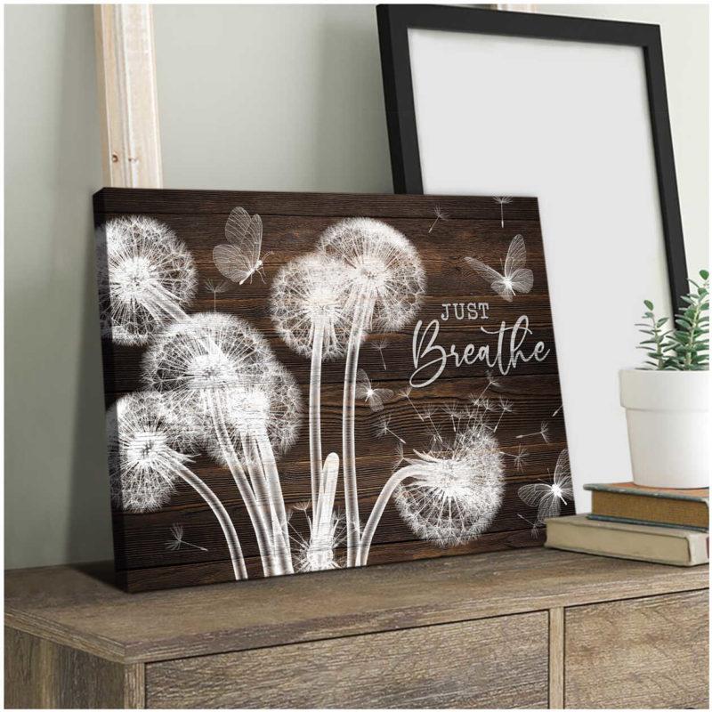 Butterfly Canvas Wall Art - Motivational Quotes Canvas - Just Breathe Dandelion And Butterflies Canvas Wall Art Decor