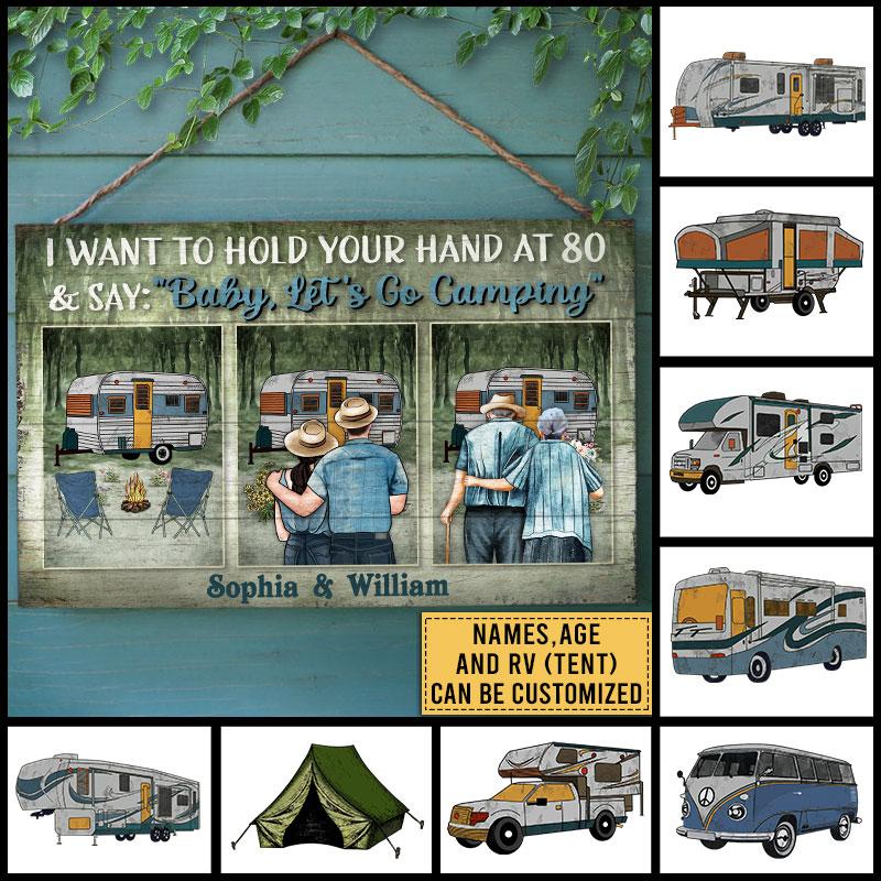 Camping Couple Let's Go Camping Custom Wood Rectangle Sign