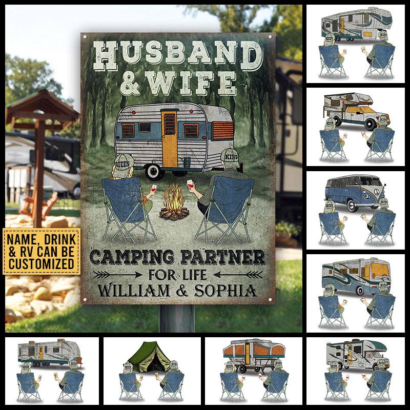 Camping Couple Partners For Life Custom Classic Metal Signs