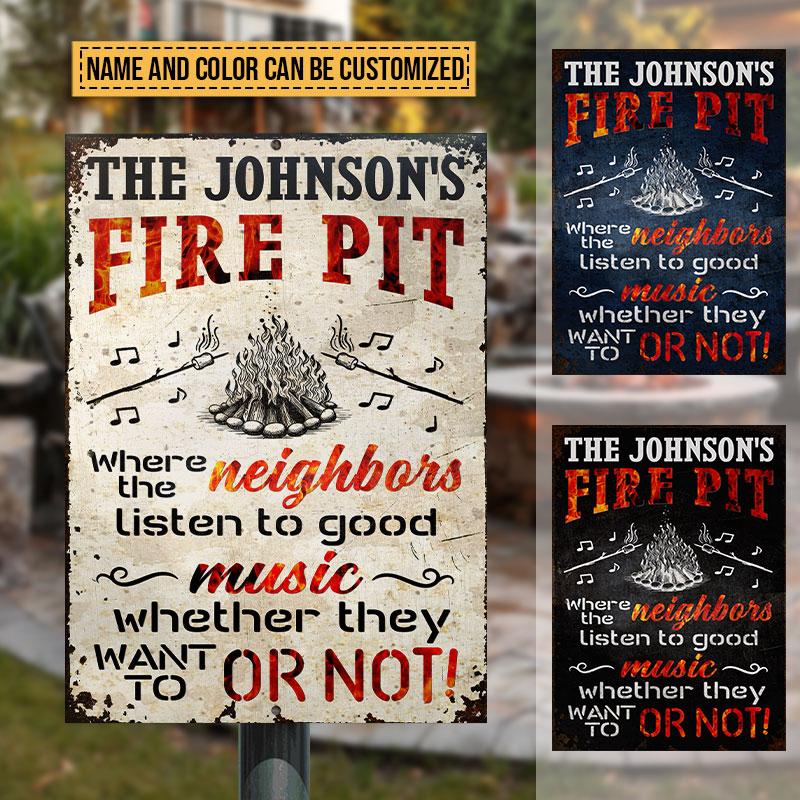Camping Fire Pit Where Neighbor Listen To Good Music Color Custom Classic Metal Signs