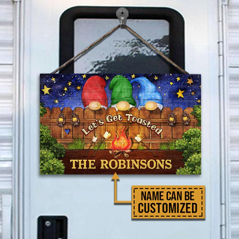 Camping Gnomes Let's Get Toasted Custom Wood Rectangle Sign