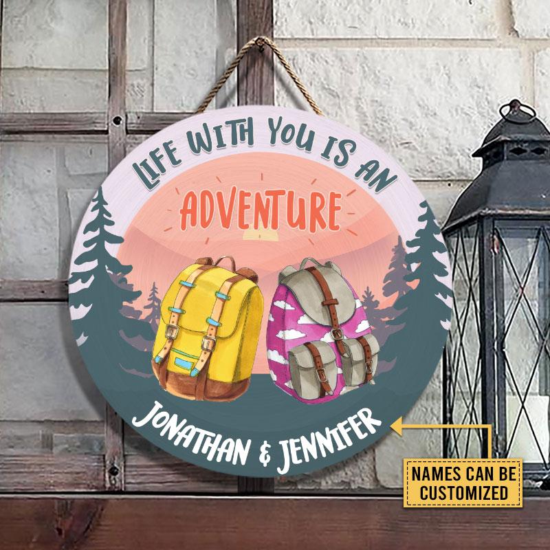 Camping-Life-With-You-Is-An-Adventure-Custom-Wood-Circle-Sign-Couple-Gift-Camping-Gift-2 Camping Gift