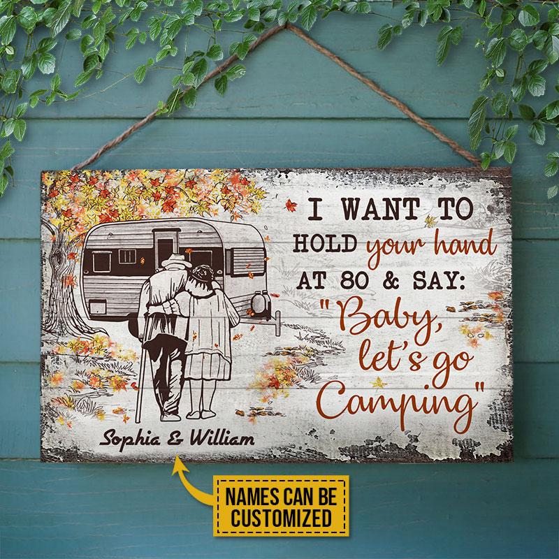 Camping Sketch Hold Your Hand Fall Leaves Custom Wood Rectangle Sign