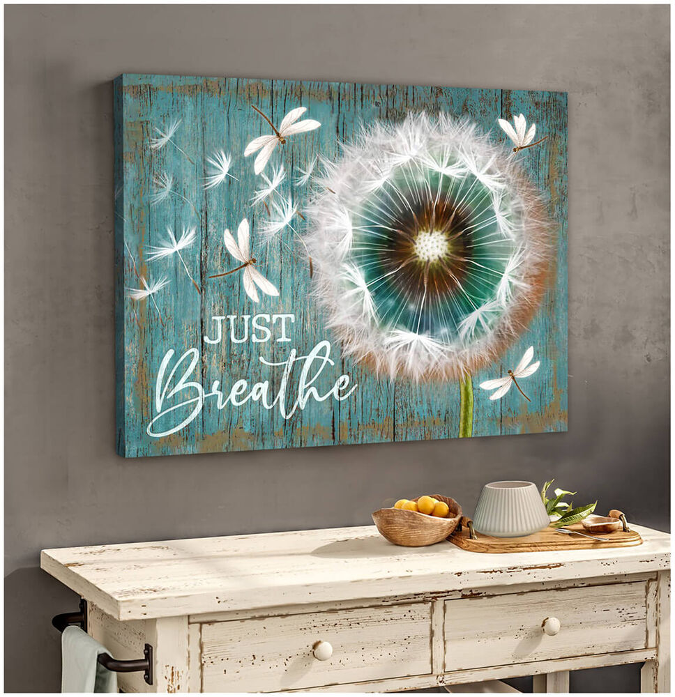 Canvas-Dandelion-Amp-Dragonfly-Just-Breathe Canvas Dandelion &Amp; Dragonfly Just Breathe