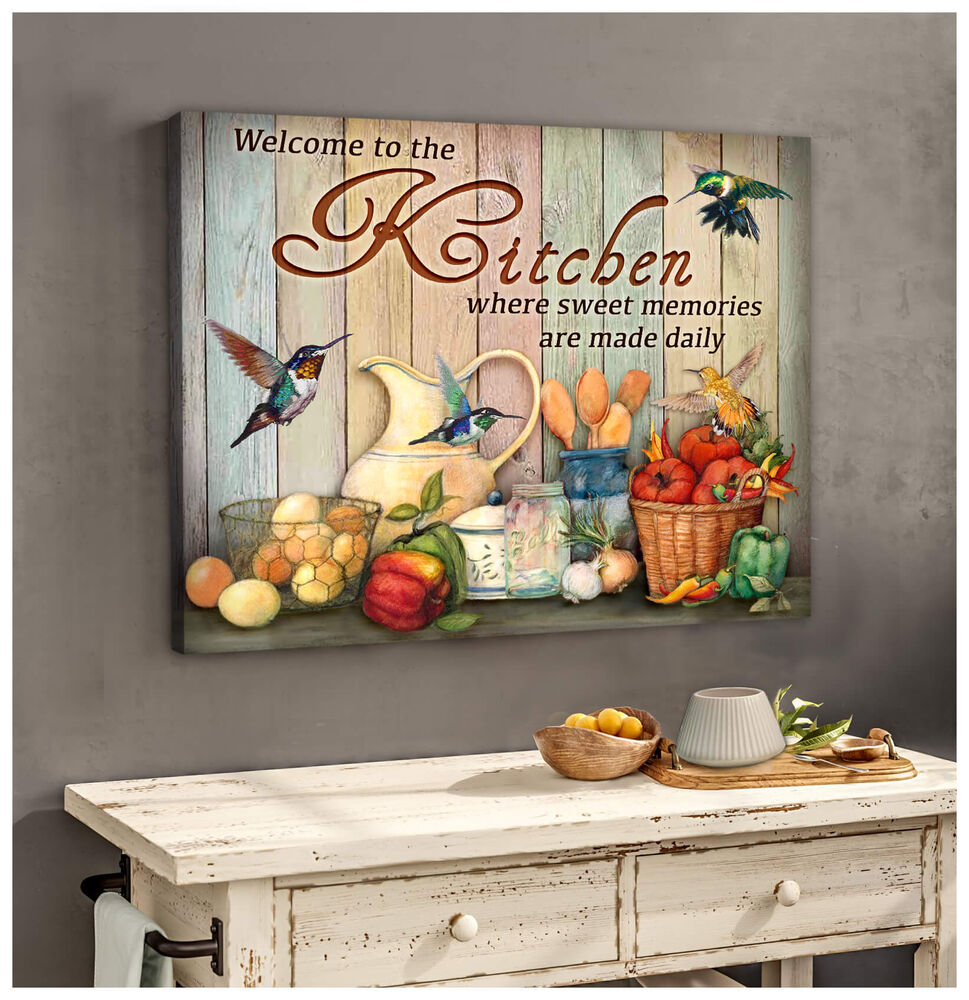 Canvas-Hummingbird-Welcome-To-The-Kitchen-2 Canvas Hummingbird Welcome To The Kitchen 2
