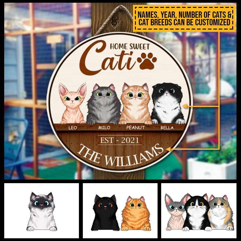 Cat Home Sweet Catio Custom Wood Circle Sign