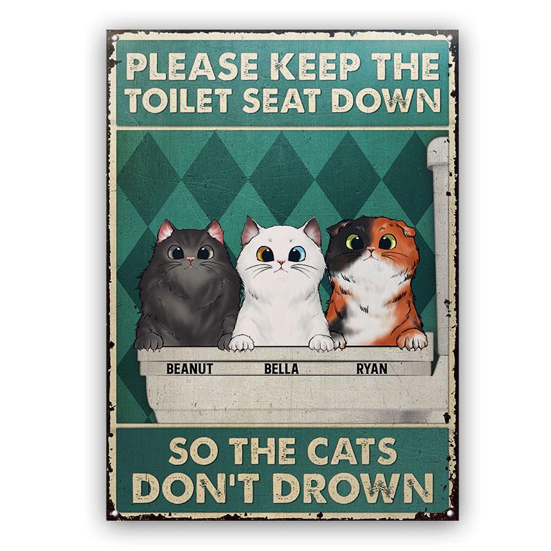 Cat Please Keep Seat Down Bathroom - Cat Lover Gift - Personalized Custom Classic Metal Signs