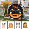 Cats Trick Or Treat Custom Wood Circle Sign