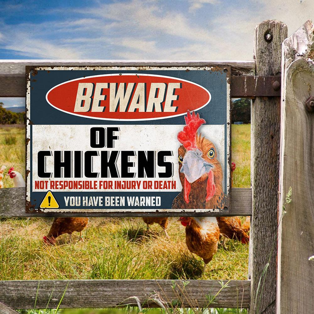 Chicken Beware Of Chickens Custom Classic Metal Signs