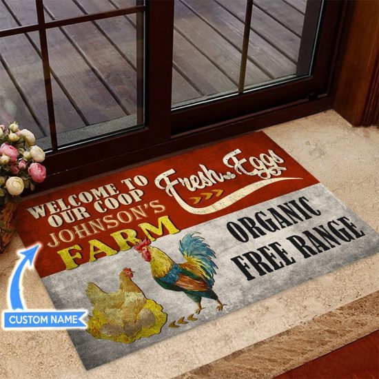 Chicken Freshegg Farm Personalized Custom Name Doormat Welcome Mat