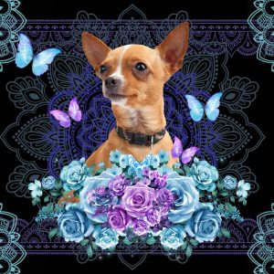 Chihuahua Dogs Blue Floral Background Doormat Welcome Mat 1